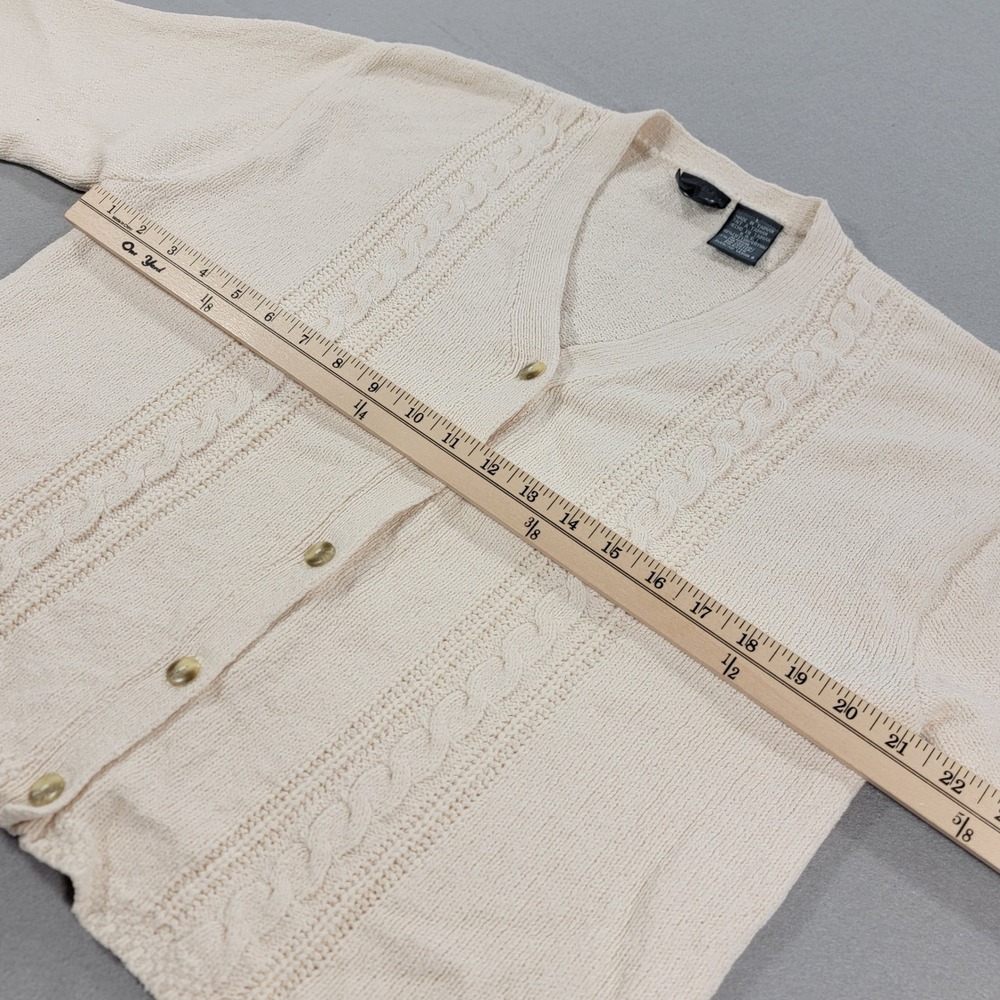 Liz Wear Vintage Cardigan Sweater Cable Knit Button Front Cream Women's Large - Picture 6 of 10